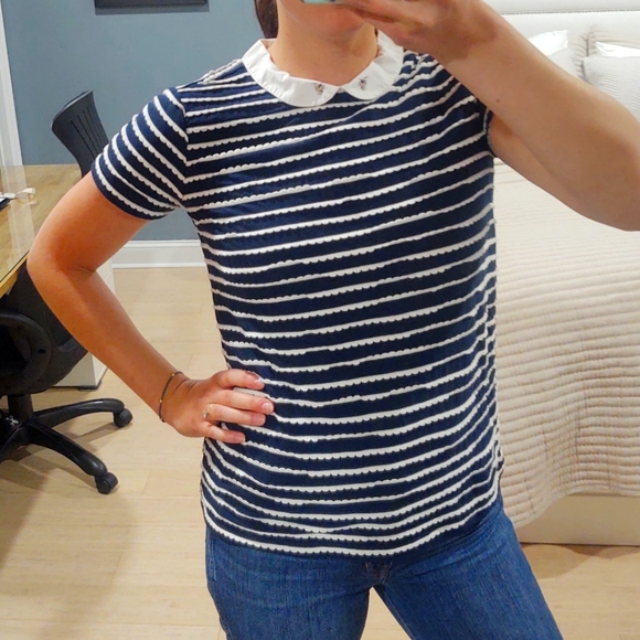 Victoria Beckham for Target Other - Victoria Beckham for Target Bee Peter Pan Striped Scallop Polo XL